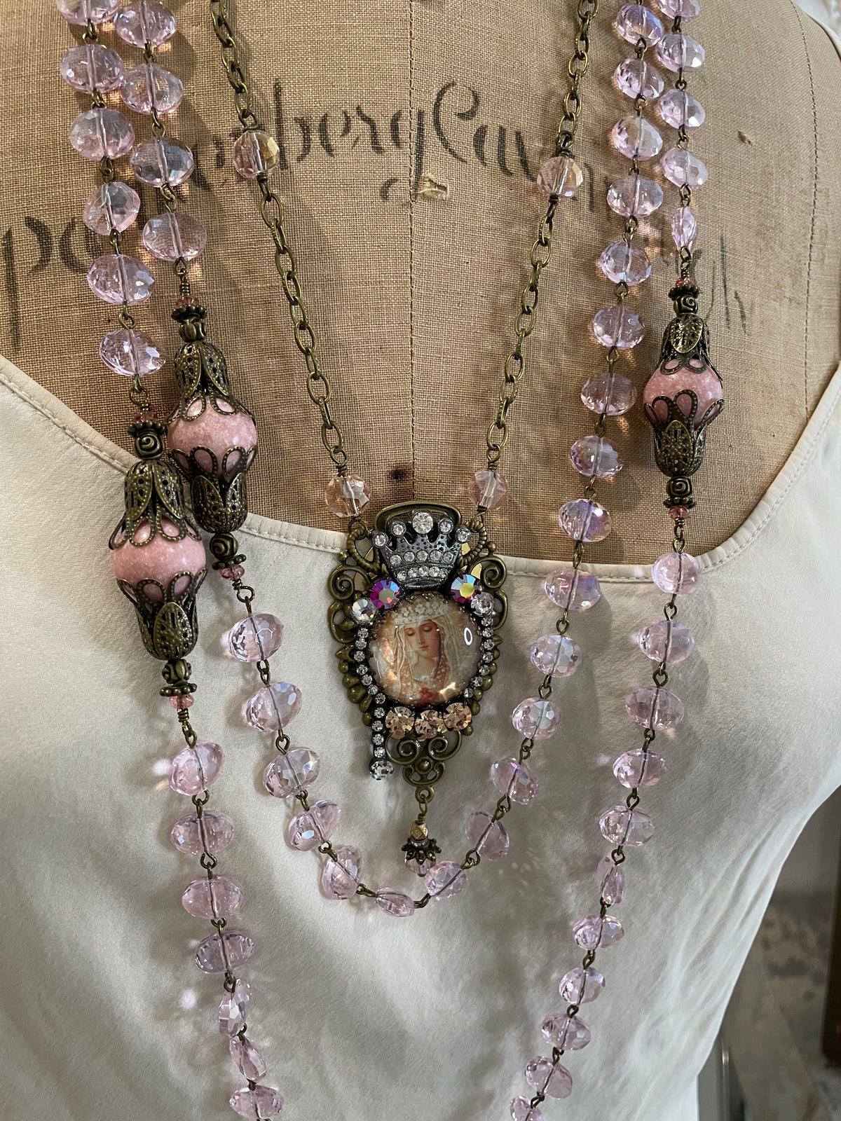 Reserved Ileana Light Rose Cross Crystal Strand